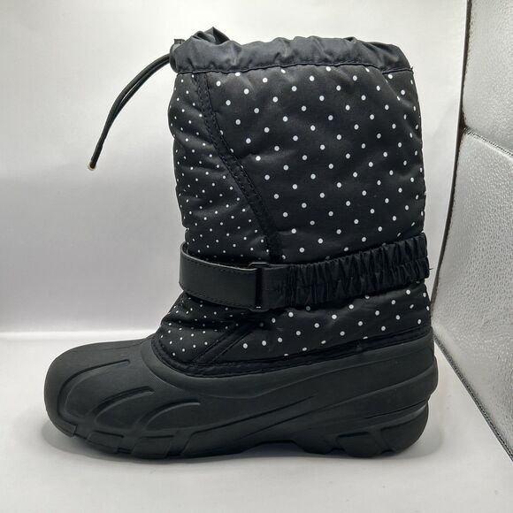 Sorel Snow Boots Youth Size 4 Black White Polka Dots Waterproof Insulated - Picture 3 of 16